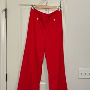 Ann Taylor Bright Red Wide Leg Sailor Pants With Front Buttons